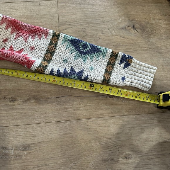 L.L. Bean Aztec Pattern Sweater Women's Large Beige Chunky Knit Cotton Tribal - Picture 9 of 9